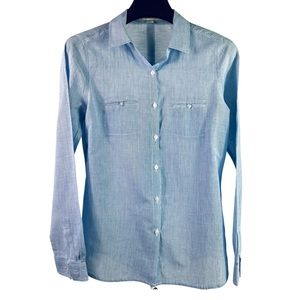 Forever 21 button up shirt, blue & white micro stripes lightweight cotton, EUC